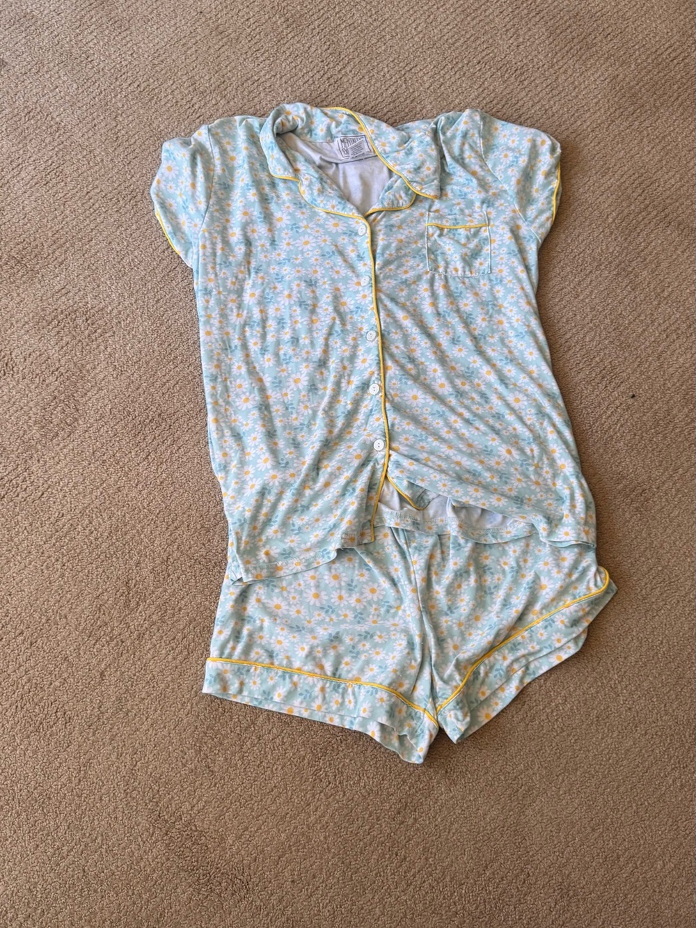 Women’s maternity Light Blue Daisy Pajama Set with Yellow Trim